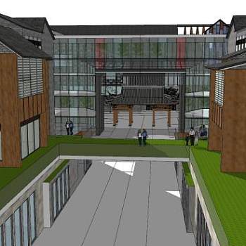 新中式商业街建筑外观SU模型下载_sketchup草图大师SKP模型