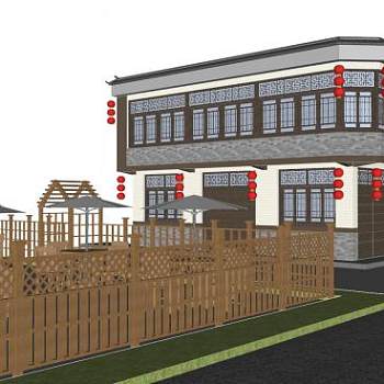 中式山区农家乐庭院宅院SU模型下载_sketchup草图大师SKP模型