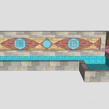 现代院墙水池SU模型下载_sketchup草图大师SKP模型