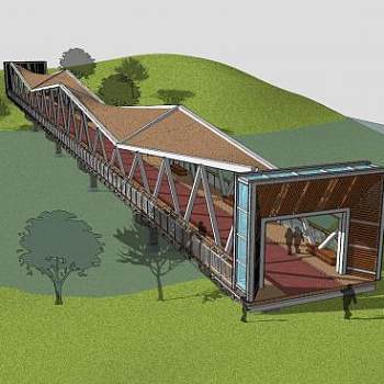现代异形景观桥SU模型下载_sketchup草图大师SKP模型