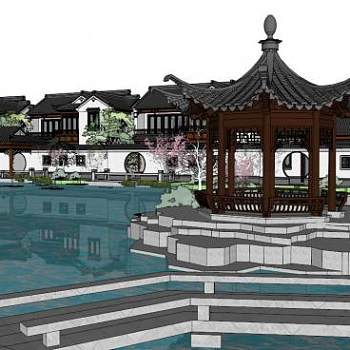 江南风格建筑su模型下载_sketchup草图大师SKP模型