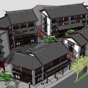 云南仿古街SU模型下载_sketchup草图大师SKP模型