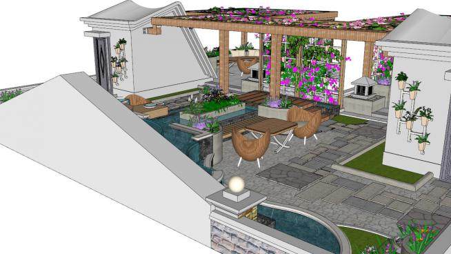 屋顶花园植物su模型下载_sketchup草图大师SKP模型