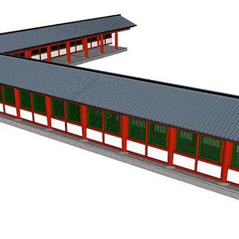 中式走廊设计SU模型下载_sketchup草图大师SKP模型