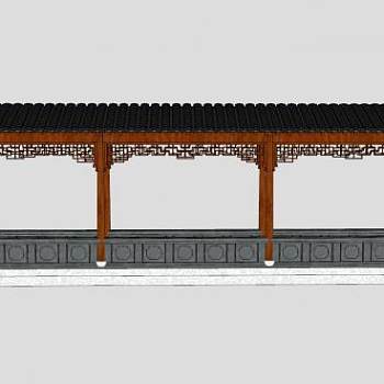 中式长廊外观SU模型下载_sketchup草图大师SKP模型