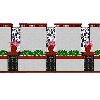 现代花钵景观墙SU模型下载_sketchup草图大师SKP模型