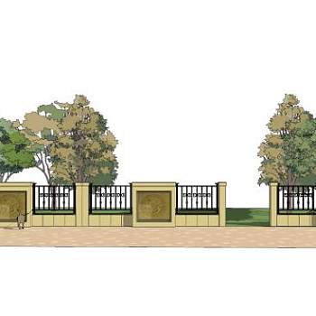 欧式雕刻围墙护栏SU模型下载_sketchup草图大师SKP模型