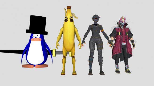 卡通人物香蕉人怪物企鹅SU模型下载_sketchup草图大师SKP模型