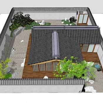 日式民宿建筑合院SU模型下载_sketchup草图大师SKP模型