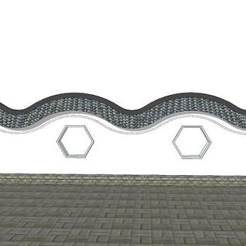 中式波浪窗花景墙SU模型下载_sketchup草图大师SKP模型