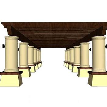 欧式石柱长廊SU模型下载_sketchup草图大师SKP模型