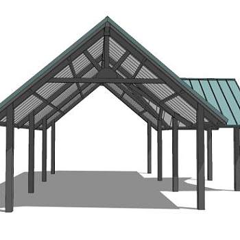 现代三角顶长廊SU模型下载_sketchup草图大师SKP模型