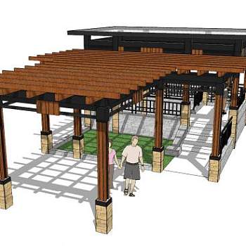 现代公园长廊SU模型下载_sketchup草图大师SKP模型