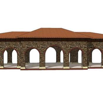 欧式拱门长廊SU模型下载_sketchup草图大师SKP模型