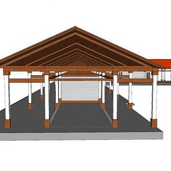 现代三角顶转角长廊SU模型下载_sketchup草图大师SKP模型