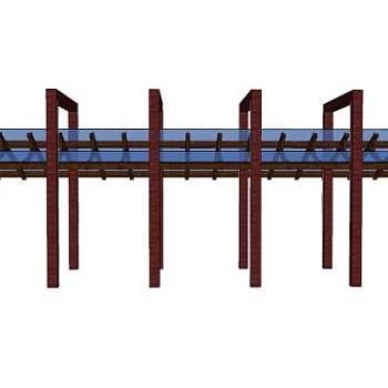 中式玻璃三角顶廊架SU模型下载_sketchup草图大师SKP模型