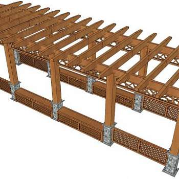中式木制廊架su模型下载_sketchup草图大师SKP模型