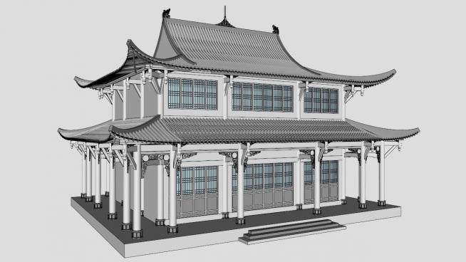 中式古建筑房子su模型下载_sketchup草图大师SKP模型