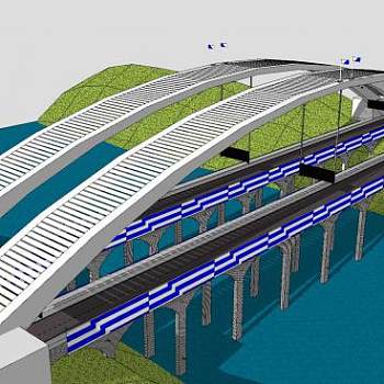 现代跨河大桥SU模型下载_sketchup草图大师SKP模型