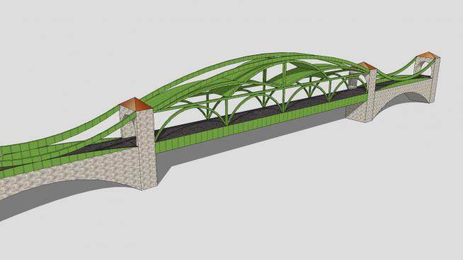 现代绿桁架大桥SU模型下载_sketchup草图大师SKP模型