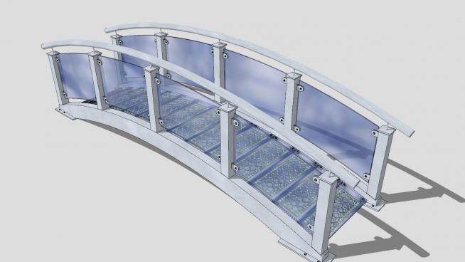 现代玻璃护栏金属拱桥SU模型下载_sketchup草图大师SKP模型