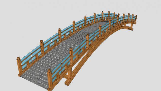 中式玻璃木拱桥SU模型下载_sketchup草图大师SKP模型