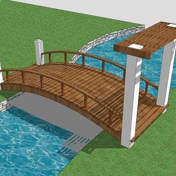 自然风公园河道拱桥SU模型下载_sketchup草图大师SKP模型