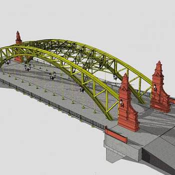 现代欧式系杆拱桥SU模型下载_sketchup草图大师SKP模型