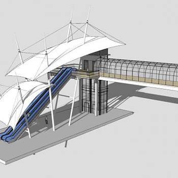 现代扶梯过街天桥SU模型下载_sketchup草图大师SKP模型