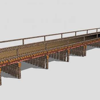 自然风木桩桥梁SU模型下载_sketchup草图大师SKP模型