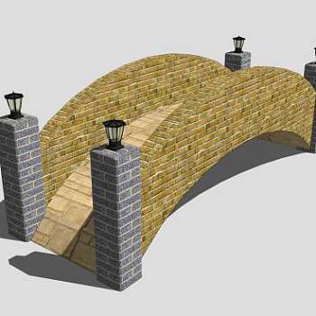 自然风灯柱石桥SU模型下载_sketchup草图大师SKP模型