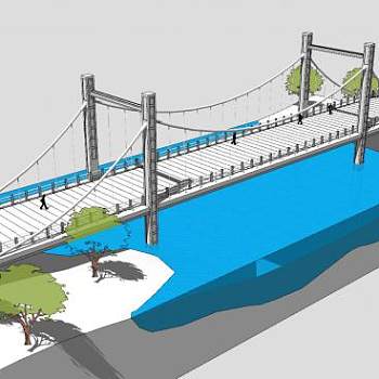 现代悬索大桥设计SU模型下载_sketchup草图大师SKP模型