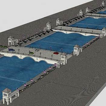 现代河道通行大桥SU模型下载_sketchup草图大师SKP模型