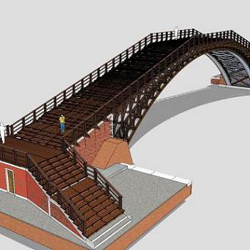 现代木质人行拱桥SU模型下载_sketchup草图大师SKP模型