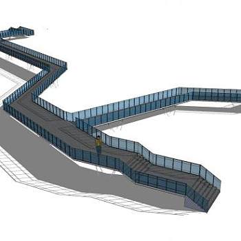 现代玻璃护栏景观桥SU模型下载_sketchup草图大师SKP模型