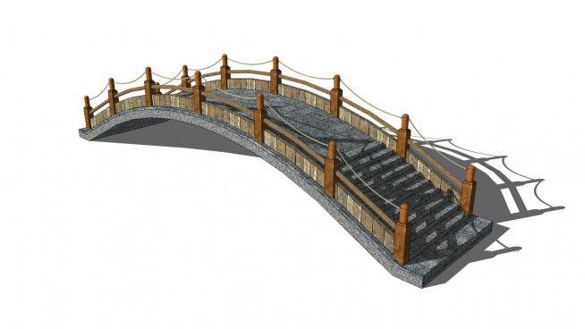 木护栏石拱桥SU模型下载_sketchup草图大师SKP模型