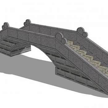 仿古石阶拱桥SU模型下载_sketchup草图大师SKP模型