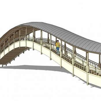 中式廊顶景观桥SU模型下载_sketchup草图大师SKP模型