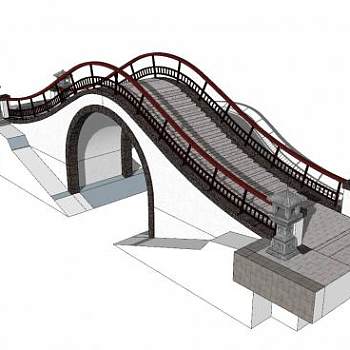 新中式拱桥SU模型下载_sketchup草图大师SKP模型