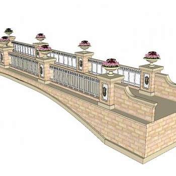 欧式花钵景观石桥SU模型下载_sketchup草图大师SKP模型