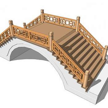 中式雕刻护栏拱桥SU模型下载_sketchup草图大师SKP模型