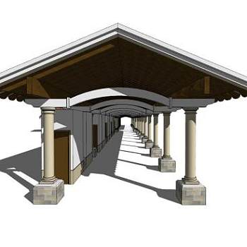 欧式三角顶走廊SU模型下载_sketchup草图大师SKP模型