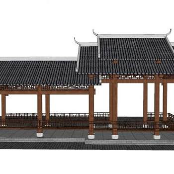 中式长廊亭台SU模型下载_sketchup草图大师SKP模型