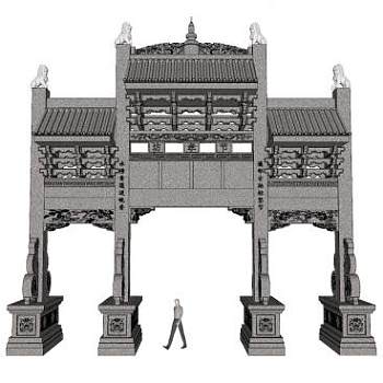 中式门楼牌坊设计SU模型下载_sketchup草图大师SKP模型