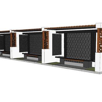 中式隔断廊架SU模型下载_sketchup草图大师SKP模型