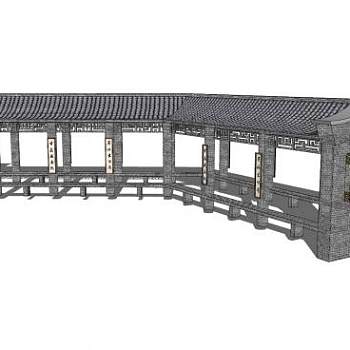 中式长廊建筑SU模型下载_sketchup草图大师SKP模型