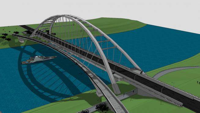 大桥桥梁及游艇SU模型下载_sketchup草图大师SKP模型