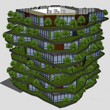 环保生态建筑住宅公寓SU模型下载_sketchup草图大师SKP模型