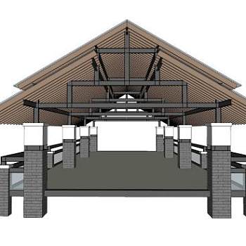 中式三角顶长廊sketchup模型下载_sketchup草图大师SKP模型