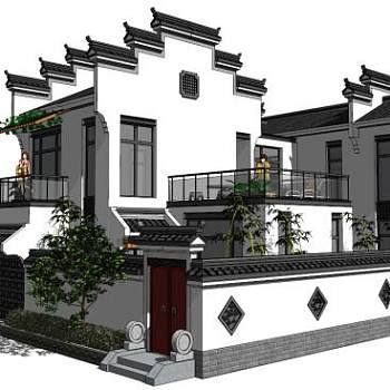 徽派建筑一套su模型下载_sketchup草图大师SKP模型